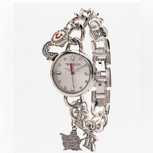 True Religion Womens Silver Charm Rhinestone Bracelet Watch Analog TRL101